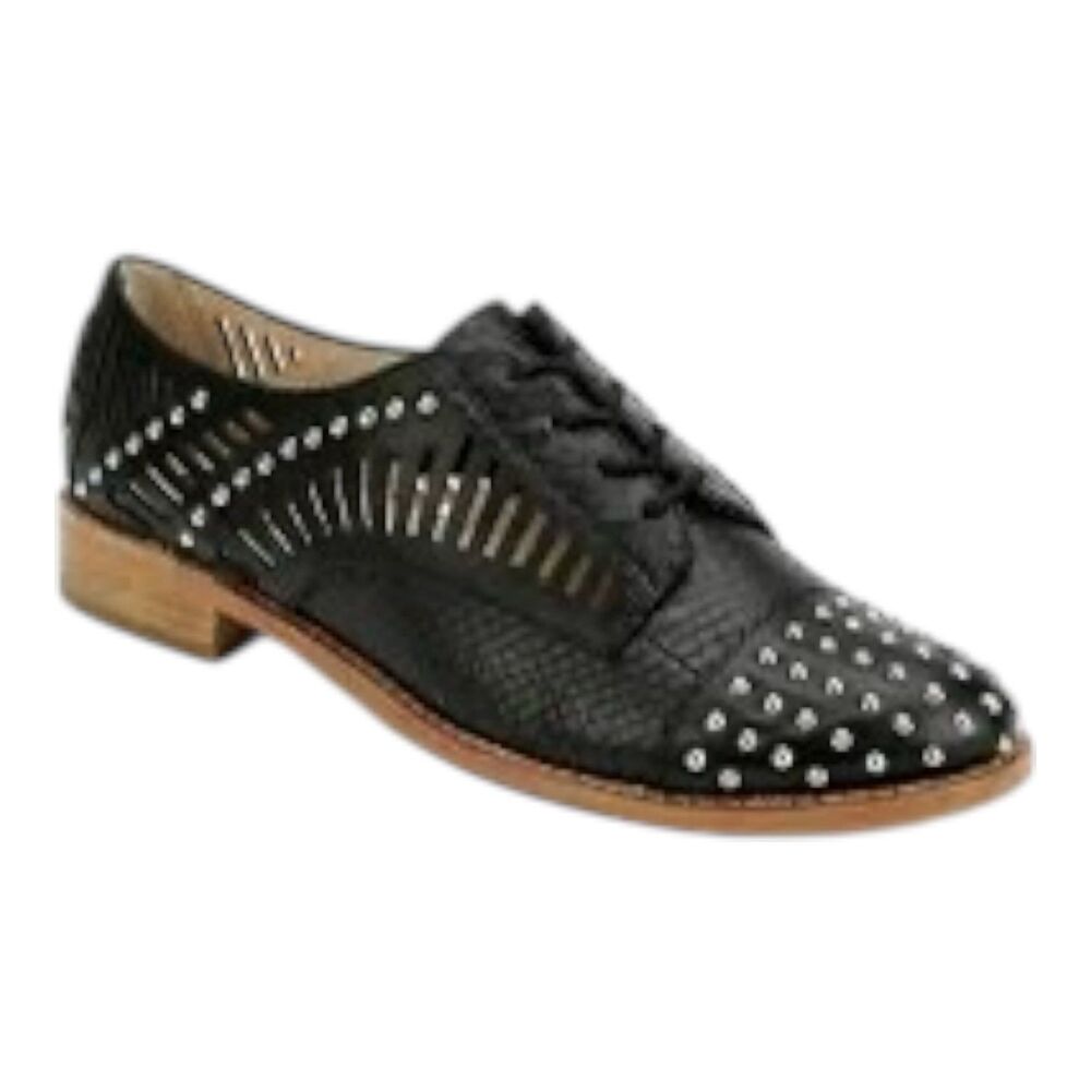 Sam Edelman Loafer Shoes Women’s 7 Black Laser Cut Silver Stud Lace Up Preppy